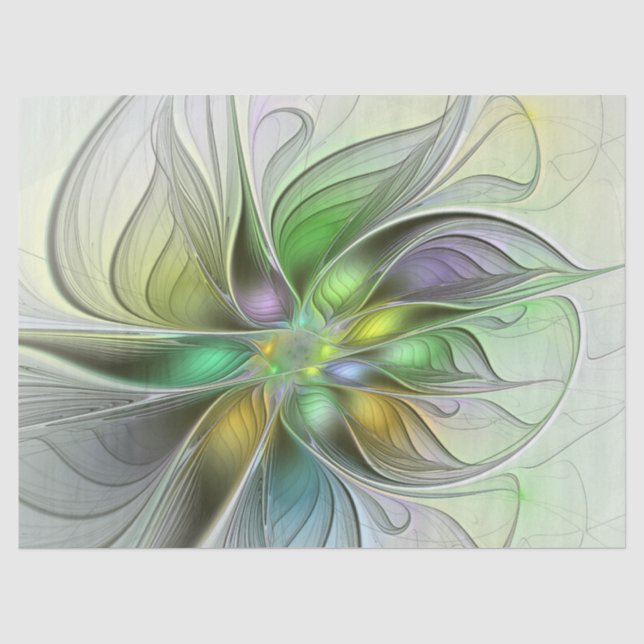 Farbenfrohe Fantasy-Blume Modernes Abstraktes Frak Seidenpapier (Vorderseite)
