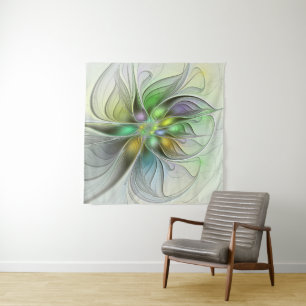 Farbenfrohe Fantasy-Blume Modernes Abstraktes Frak Wandteppich