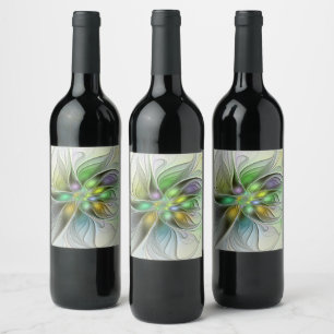 Farbenfrohe Fantasy-Blume Modernes Abstraktes Frak Weinetikett