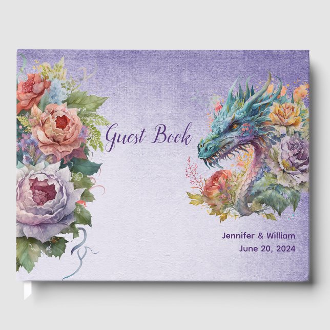 Farbenfrohe Fantasy Dragon Hochzeit Gästebuch (Vorderseite)