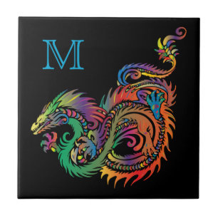 Farbenfrohe Fantasy Dragon Monogram Fliese