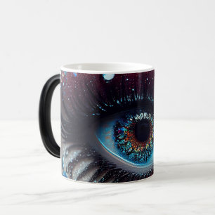 Farbenfrohe Fantasy Eye Closeup Morphing Verwandlungstasse