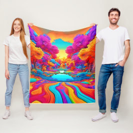 Farbenfrohe Fantasy Landschaft Fleecedecke