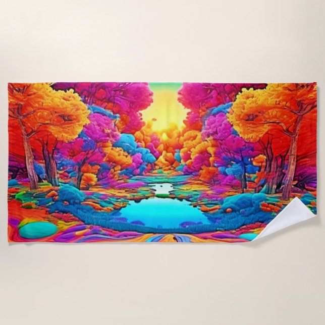 Farbenfrohe Fantasy Landschaft Strandtuch (Vorderseite)
