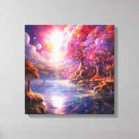 Farbenfrohe Fantasy Landwald Canvas Print