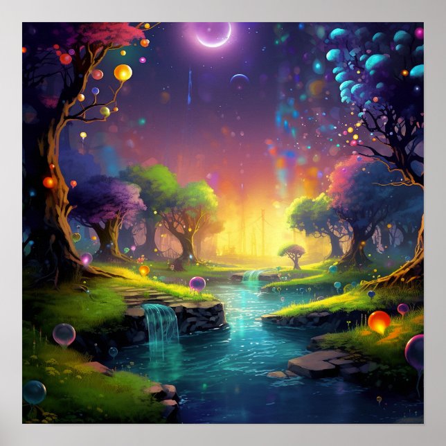 Farbenfrohe Fantasy-Landwald Poster (Vorne)