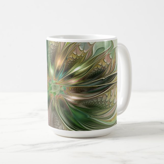 Farbenfrohe Fantasy Moderne Abstrakte Fraktal-Blum Kaffeetasse (VorderseiteRechts)