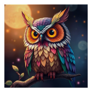 Farbenfrohe Fantasy Owl Poster