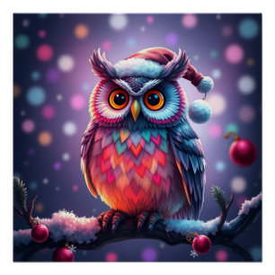 Farbenfrohe Fantasy Owl Poster