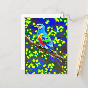 Farbenfrohe Fantasy-Vogel auf einem Zweig Postkarte