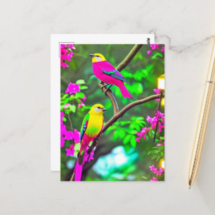 Farbenfrohe Fantasy-Vögel Postkarte