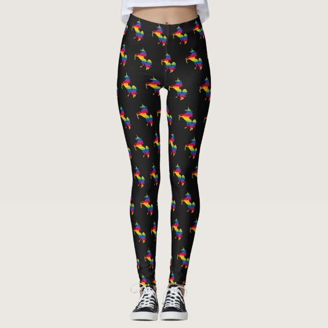 Farbenfrohe Farben Einhorn Socken Leggings (Vorderseite)
