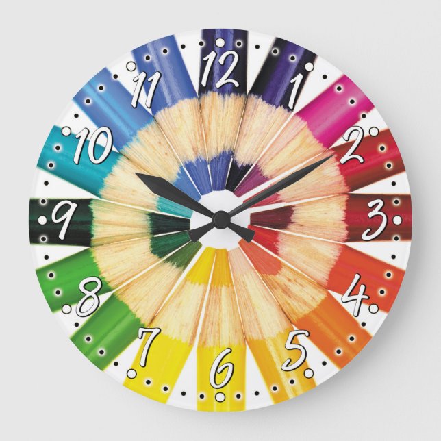 Farbenfrohe, farbige Bleistift-Künstleruhr Große Wanduhr (Vorderseite)