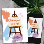 Farbenfrohe Farbmuster | Künstler Easel Funny Movi Ankündigung<br><div class="desc">Farbenfrohe, bewegende Ansichtskarte mit einem leichten, um Ihre individuelle Nachricht zu halten, gebürstete Farbmuster und Spritzer zu malen. Das Design ist geprägt von einer beängstigenden, bemalten Typografie und ist vollständig editierbar. Der Beispieltext lautet "Painting our new Pad", den Sie nach Belieben behalten oder bearbeiten können, sowie eine personalisierte Nachricht mit...</div>