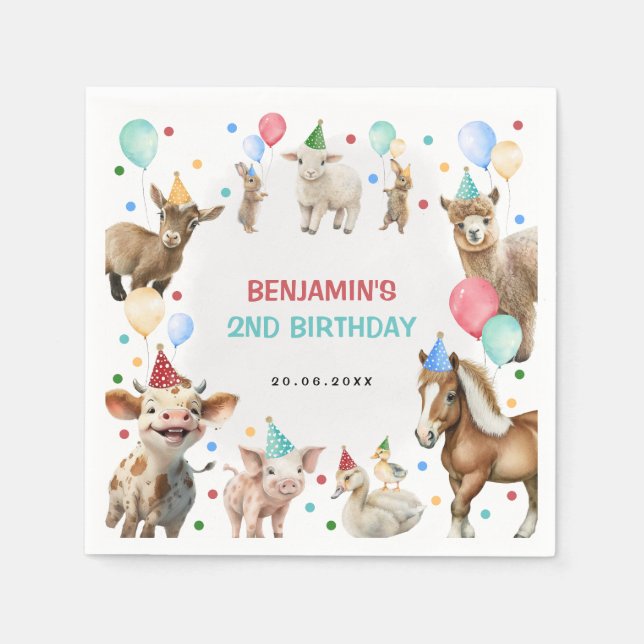 Farbenfrohe Farm Confetti Party Tiere Junge Geburt Serviette (Vorderseite)