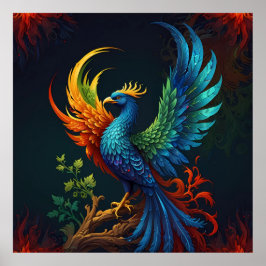 Farbenfrohe Feathered Phoenix Bird Muster Poster