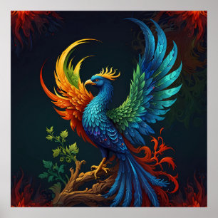 Farbenfrohe Feathered Phoenix Bird Muster Poster