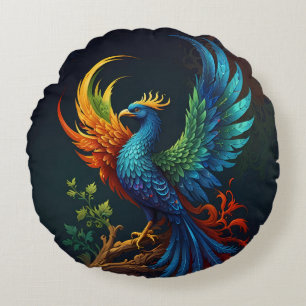 Farbenfrohe Feathered Phoenix Bird Muster Rundes Kissen