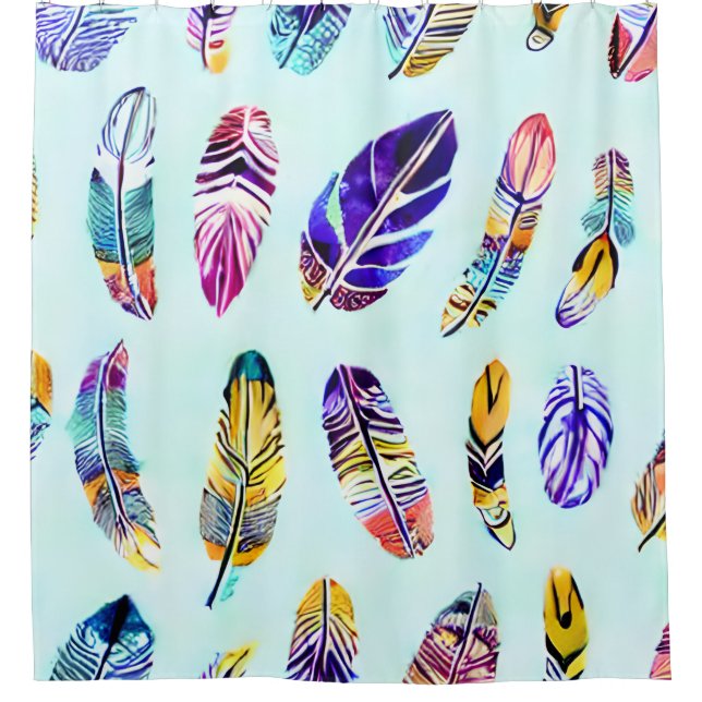 Farbenfrohe Federmuster Duschvorhang (Vorderseite)