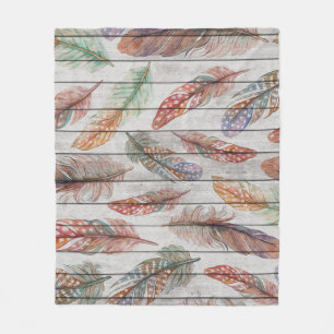 Farbenfrohe Federn, Aquarell Nahtlos Design. Fleecedecke