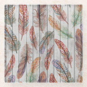 Farbenfrohe Federn, Aquarell Nahtlos Design. Glasuntersetzer