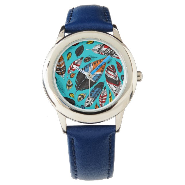 Farbenfrohe Federn Armbanduhr (Vorderseite)