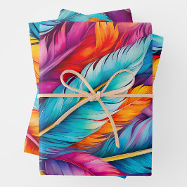 Farbenfrohe Federn Art Wrapping Paper Sheets Geschenkpapier Set