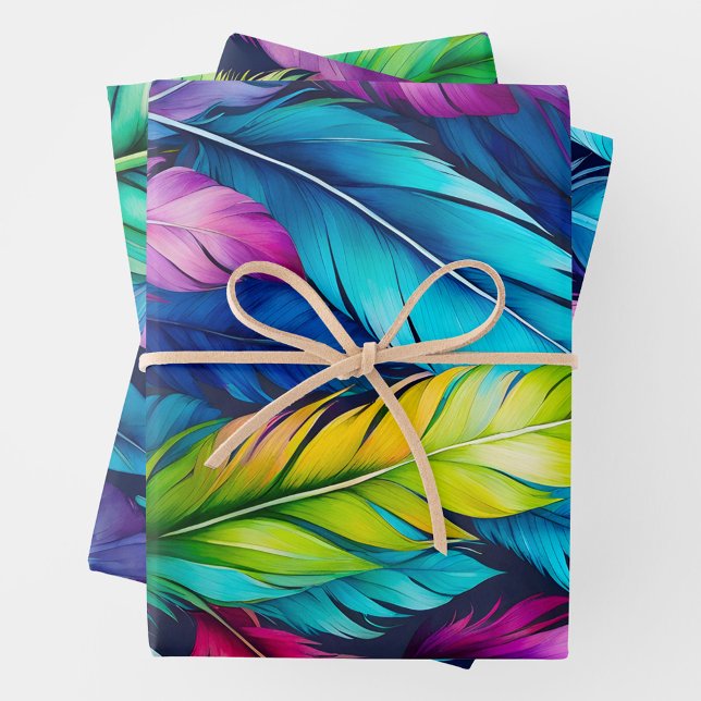 Farbenfrohe Federn Art Wrapping Paper Sheets Geschenkpapier Set (Von Creator hochgeladen)