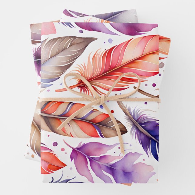 Farbenfrohe Federn Art Wrapping Paper Sheets Geschenkpapier Set (Von Creator hochgeladen)