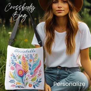 Farbenfrohe Federn Blumenkäse, Boho Style, Tragetaschen Mit Langen Trägern