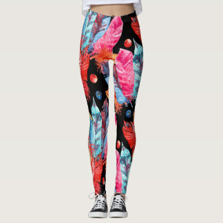 Farbenfrohe Federn, boho, nahtlos, lebendig. Leggings
