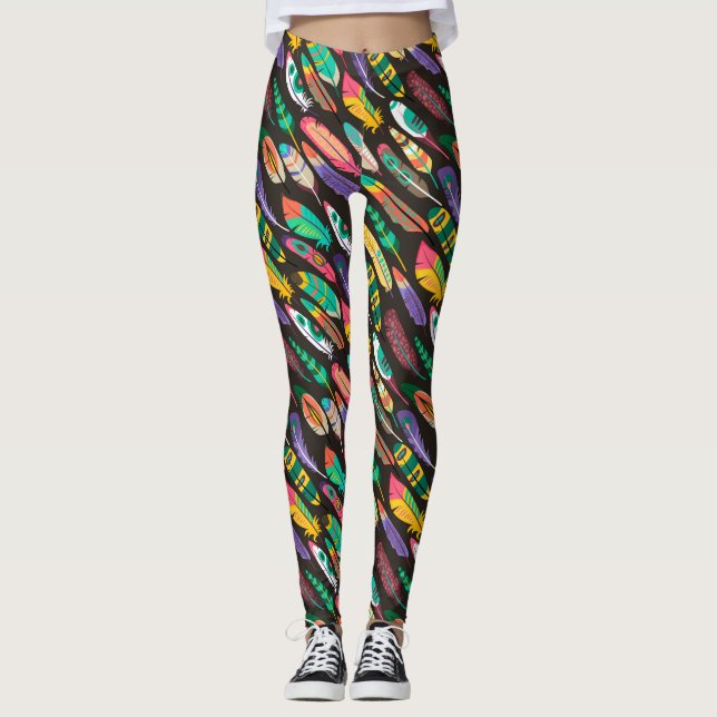 Farbenfrohe Federn Leggings (Vorderseite)
