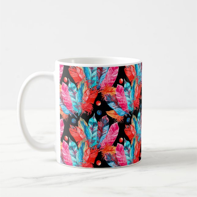Farbenfrohe Federn Muster Kaffeetasse (Links)