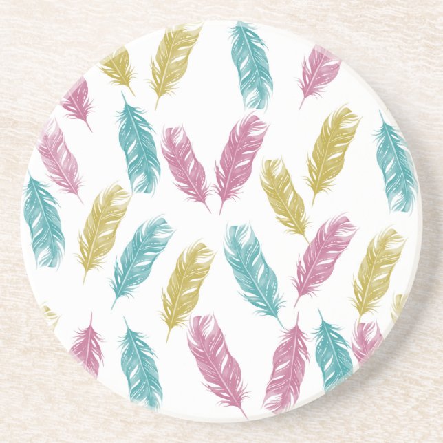 Farbenfrohe Federn Muster Untersetzer (Vorne)