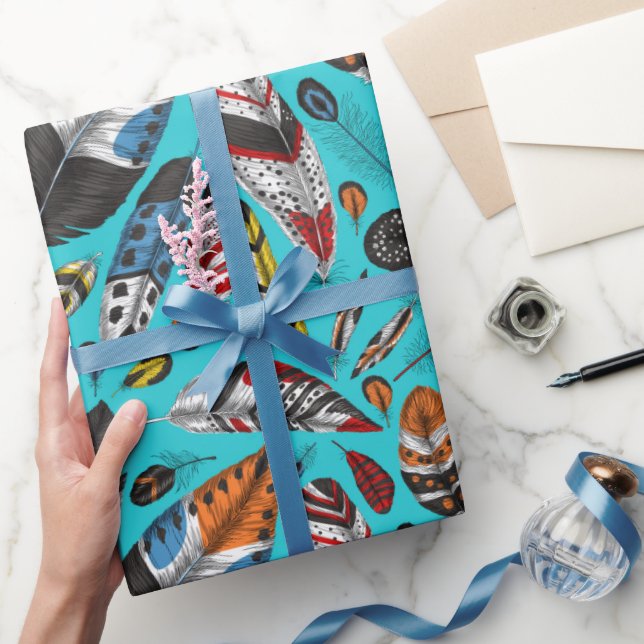 Farbenfrohe Federn Packpapier (Schenken)