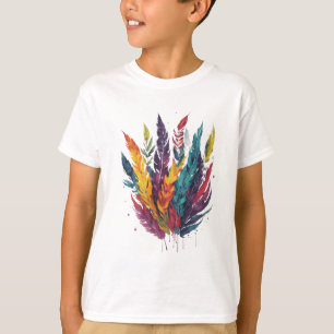 Farbenfrohe Federn Wasserfarbe T-Shirt