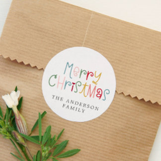 Farbenfrohe Feiertage Frohe Weihnachtsfeier Runder Aufkleber