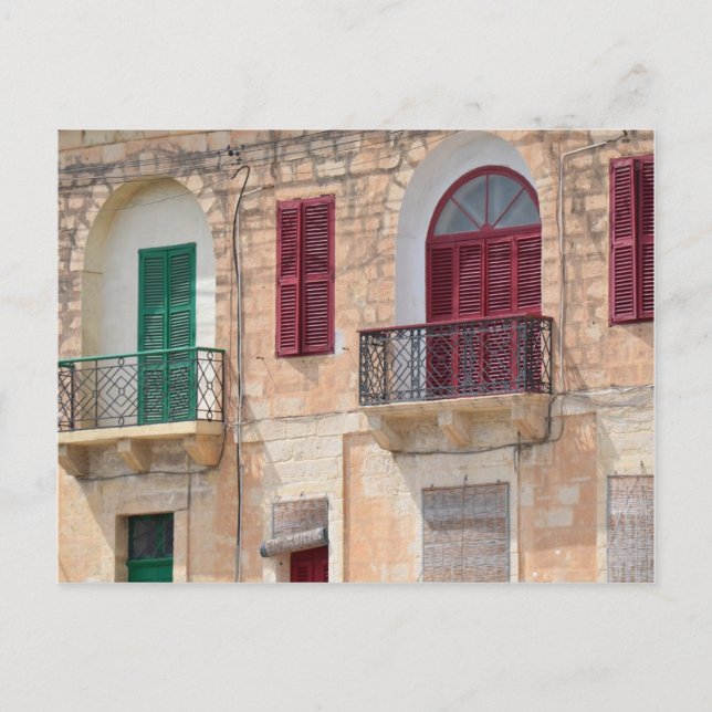 Farbenfrohe Fensterschneider auf Malta Postkarte (Vorderseite)