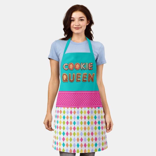 Farbenfrohe festliche Alphabet Cookie Queen Schürze (Getragen)