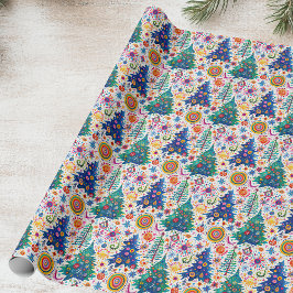 Farbenfrohe, festliche Baumstruktur Geschenkpapier