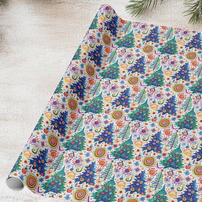 Farbenfrohe, festliche Baumstruktur Geschenkpapier (Von Creator hochgeladen)