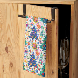 Farbenfrohe, festliche Baumstruktur Geschirrtuch