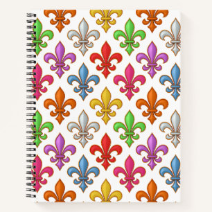 Farbenfrohe Fette Fleur-de-lis-Blumen Weiß Notizbuch