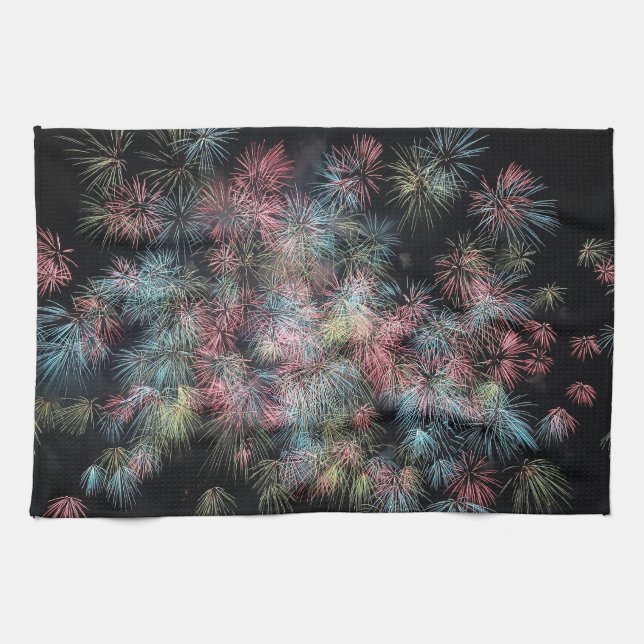Farbenfrohe Feuerwerke Geschirrtuch (Horizontal)
