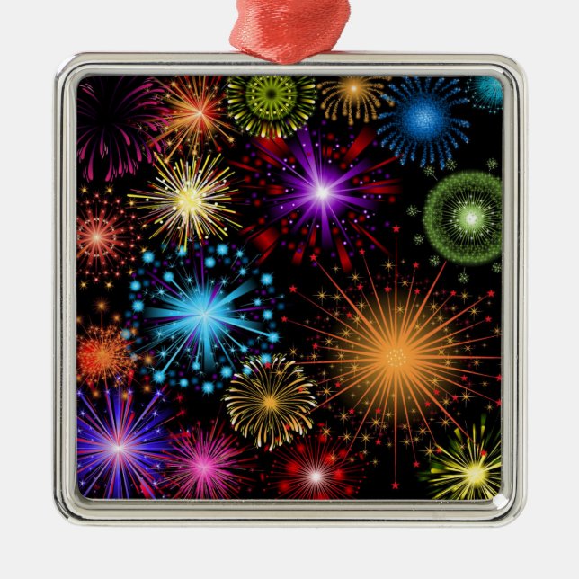 Farbenfrohe Feuerwerke - Neues Jahr Ornament Aus Metall (Vorne)