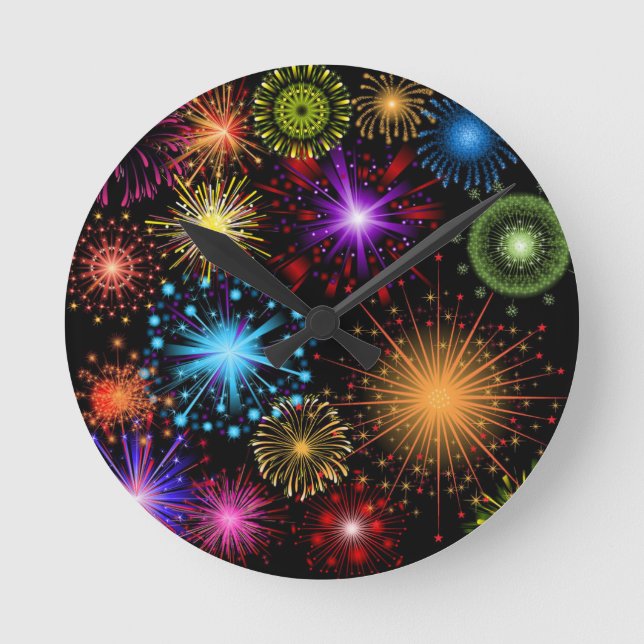 Farbenfrohe Feuerwerke - Neues Jahr Runde Wanduhr (Vorderseite)