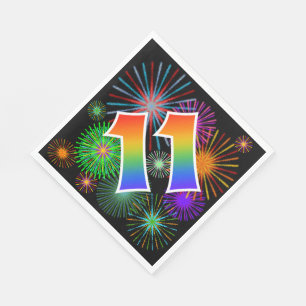 Farbenfrohe Feuerwerke + Regenbogenmuster "11" Ere Serviette