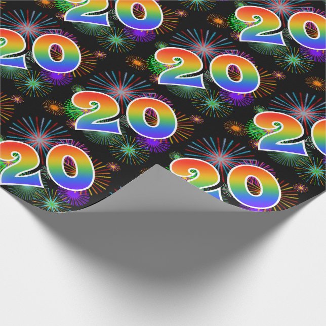 Farbenfrohe Feuerwerke + Regenbogenmuster "20" Eve Geschenkpapier (Ecke)