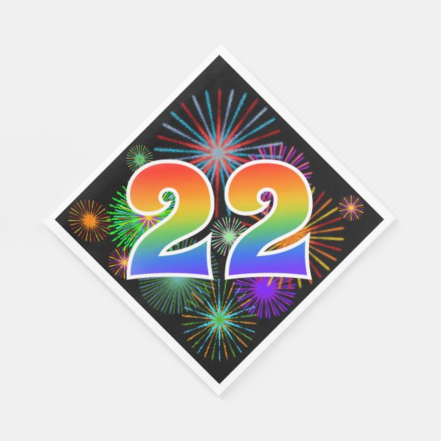 Farbenfrohe Feuerwerke + Regenbogenmuster "22" Ere Serviette (Ecke)