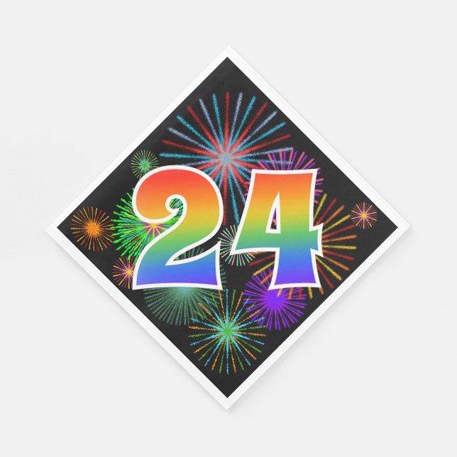 Farbenfrohe Feuerwerke + Regenbogenmuster "24" Eve Serviette (Ecke)